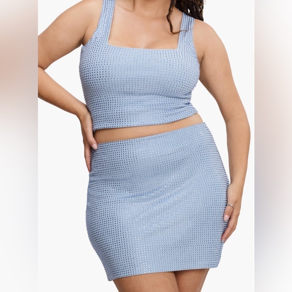 Good American Rhinestone Mini Skirt Blue 5XL Crystal Bodycon NWT